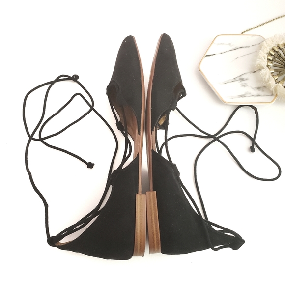 Zara Tie Up Suede Flats in Black Size 36 - Picture 4 of 8